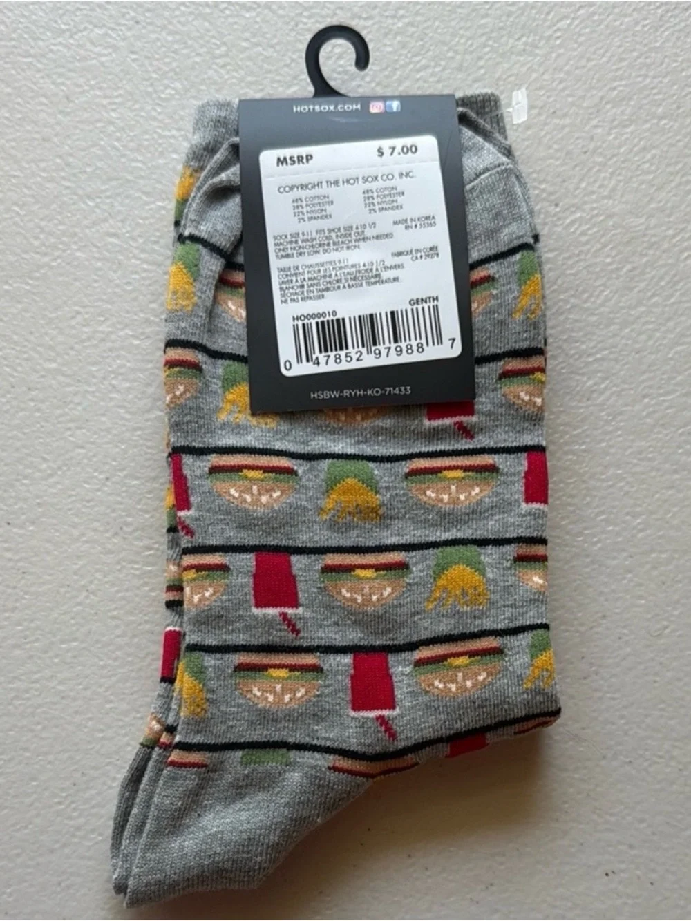 Hot Sox Women Gray Burger & Fries Crew Socks & Chick-fil-A peppermint Socks